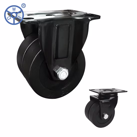 Wbd 1,5 2 2,5 3 pouces Double Ballrace Tête pivotante Roulement lisse Noir Roulette à profil bas Nylon PA Twin-Wheel